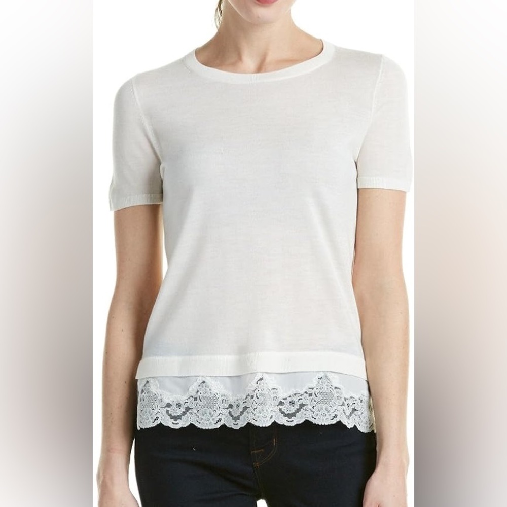 Theory merino wool lace hemmed sweater sz small